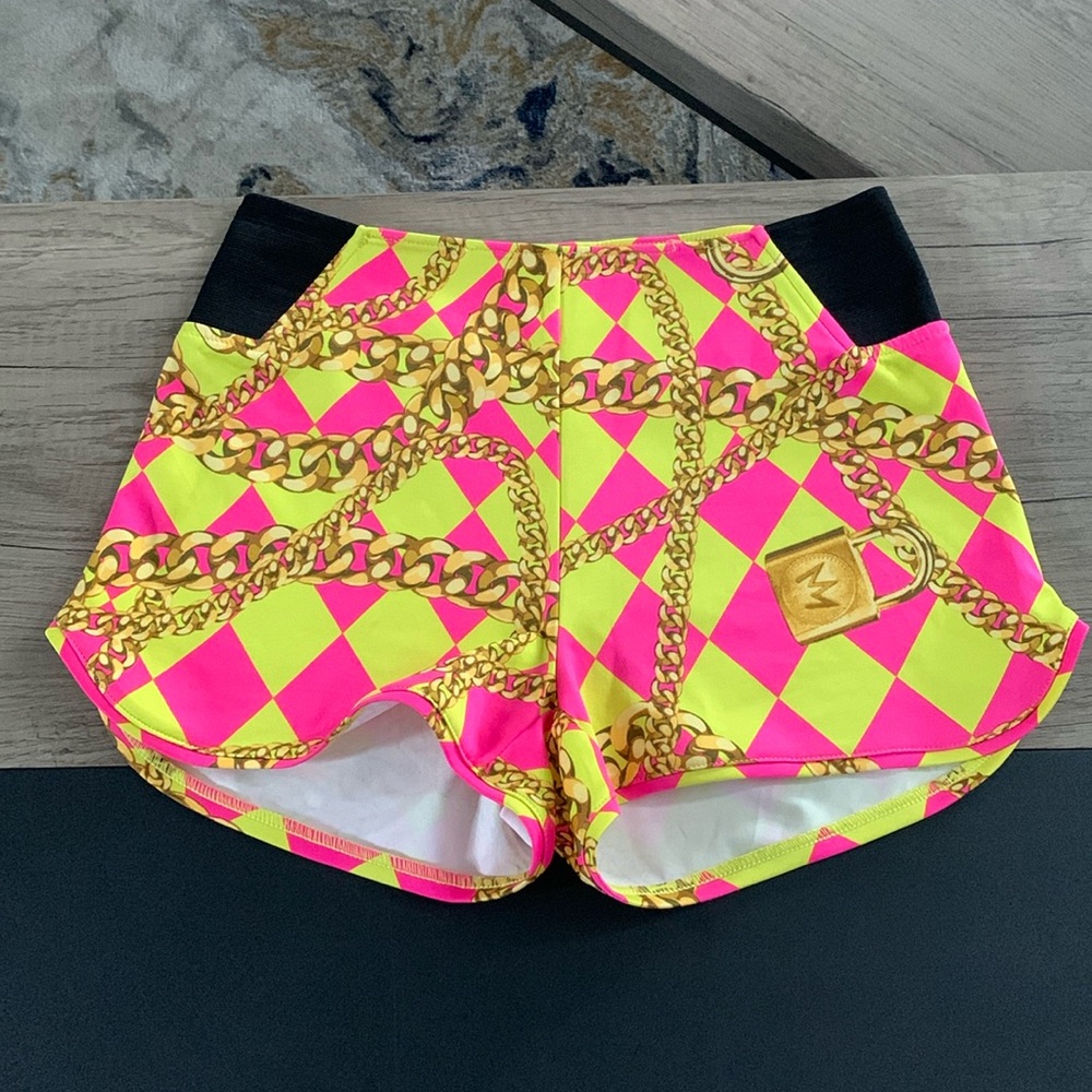 Nicki Minaj Vibrant Pink and Yellow Athletic Shorts